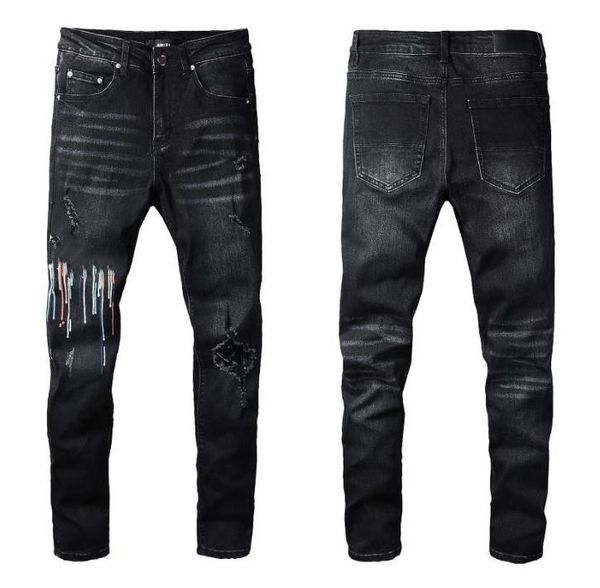 designer mens jeans denim amiri embroidery pants fashion holes trouser hip hop distressed zipper trousers for male yh14, Blue
designer mens jeans denim amiri embroidery pants fashion holes trouser hip hop distressed zipper trousers for male yh14, Blue