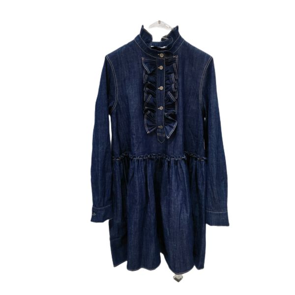 early spring new three-dimensional ruffle collar jeans doll shaped dress, Black;gray
early spring new three-dimensional ruffle collar jeans doll shaped dress, Black;gray