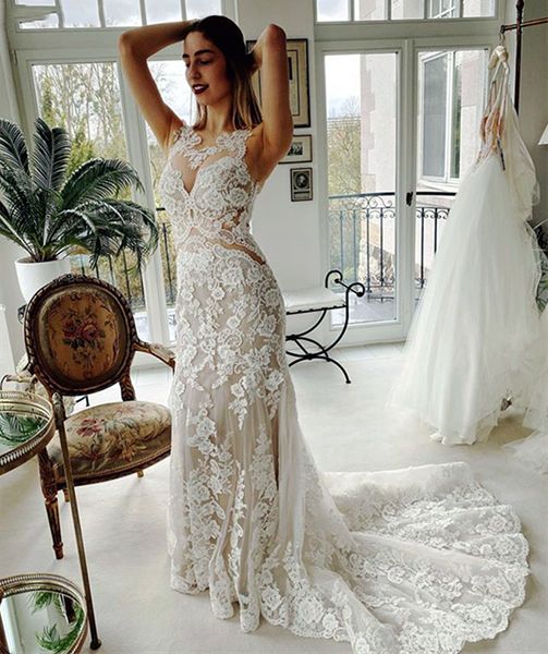 bohemian lace mermaid wedding dresses appliques crew neck illusion long summer beach bridal gowns sleeveless country vestido de novia, White
bohemian lace mermaid wedding dresses appliques crew neck illusion long summer beach bridal gowns sleeveless country vestido de novia, White