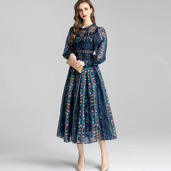 women's dress o neck long sleeves printed tulle laid over elegant mid dresses vestidos, Black
women's dress o neck long sleeves printed tulle laid over elegant mid dresses vestidos, Black