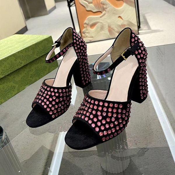 summer luxury chunky heel sandals designer classic gold button crystal rhinestone embellished 10cm high heeled women shoes with box cover he, Black
summer luxury chunky heel sandals designer classic gold button crystal rhinestone embellished 10cm high heeled women shoes with box cover he, Black