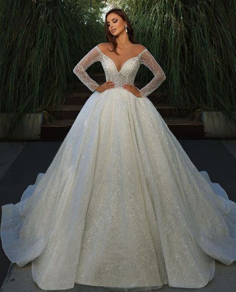luxury lace ball gown wedding dresses v neck long sleeves full beads applique sequins ruffles sparkly beaded wedding dress african plus size, White
luxury lace ball gown wedding dresses v neck long sleeves full beads applique sequins ruffles sparkly beaded wedding dress african plus size, White