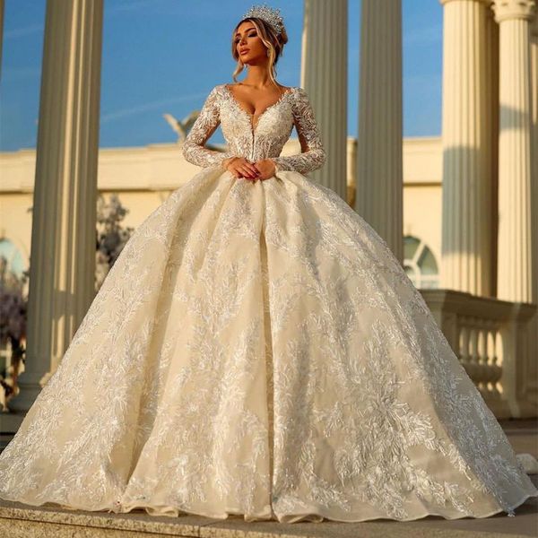 luxury lace ball gown wedding dresses v neck long sleeves full beads applique sequins ruffles elegant beaded wedding dress african plus size, White
luxury lace ball gown wedding dresses v neck long sleeves full beads applique sequins ruffles elegant beaded wedding dress african plus size, White