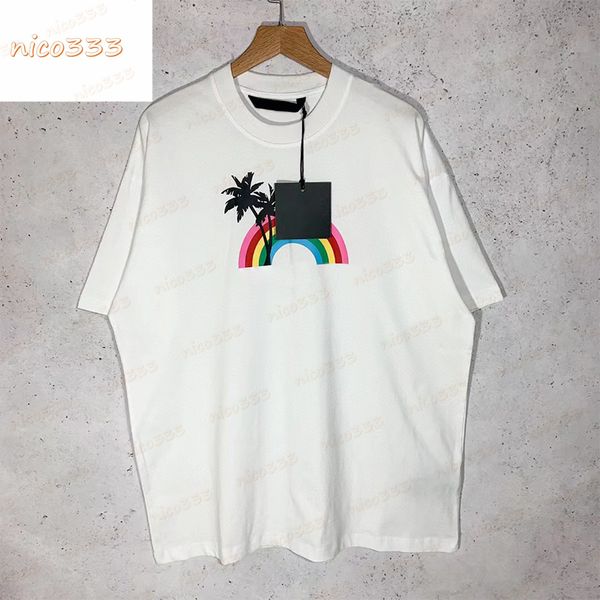 22ss new t shirt rainbow coconut tree print pattern letters black white cotton loose versatile personality street men women, White;black
22ss new t shirt rainbow coconut tree print pattern letters black white cotton loose versatile personality street men women, White;black