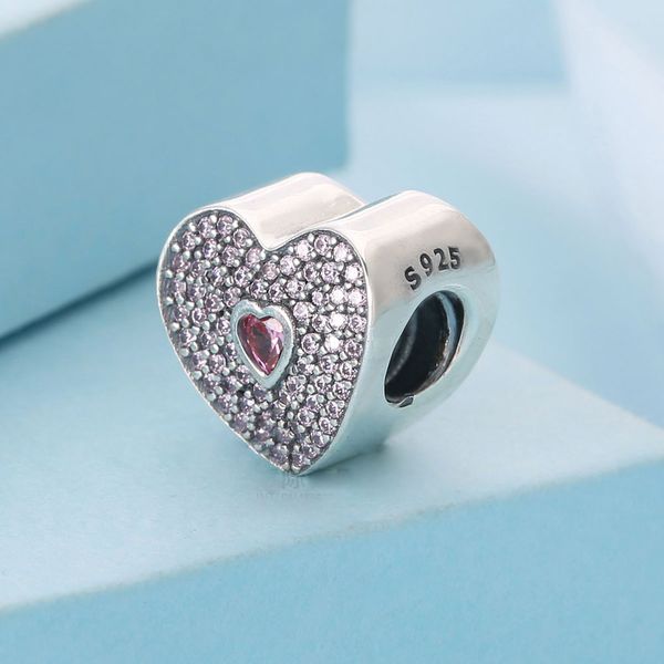 925 sterling silver love heart with pink cz bead fits european pandora jewelry charm bracelets, Black
925 sterling silver love heart with pink cz bead fits european pandora jewelry charm bracelets, Black