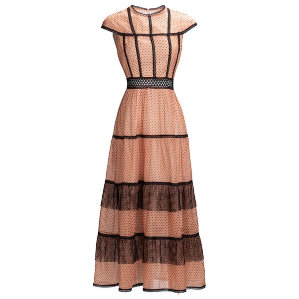women's dress o neck short sleeves dots printed elegant fashion designer long dresses vestidos, Black
women's dress o neck short sleeves dots printed elegant fashion designer long dresses vestidos, Black
