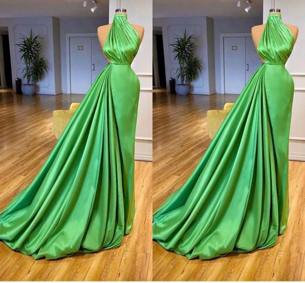 2023 green prom dresses satin designer high neck backless custom made sweep train evening gown formal occasion wear vestidos plus size, Black
2023 green prom dresses satin designer high neck backless custom made sweep train evening gown formal occasion wear vestidos plus size, Black