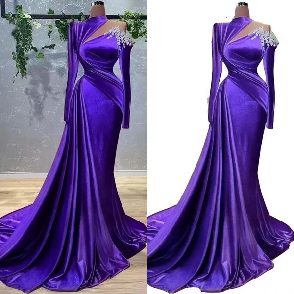 2023 prom dresses luxury mermaid purple with beaded crystals long sleeves high neck velvet satin party occasion gowns pleats ruffles evening, Black
2023 prom dresses luxury mermaid purple with beaded crystals long sleeves high neck velvet satin party occasion gowns pleats ruffles evening, Black