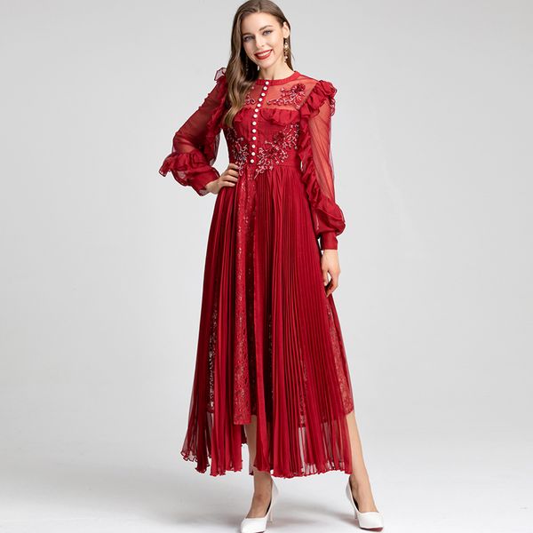 women's dresses o neck ruffles long lantern sleeves embroidery beaded elegant fashion maxi party prom gown, Black
women's dresses o neck ruffles long lantern sleeves embroidery beaded elegant fashion maxi party prom gown, Black