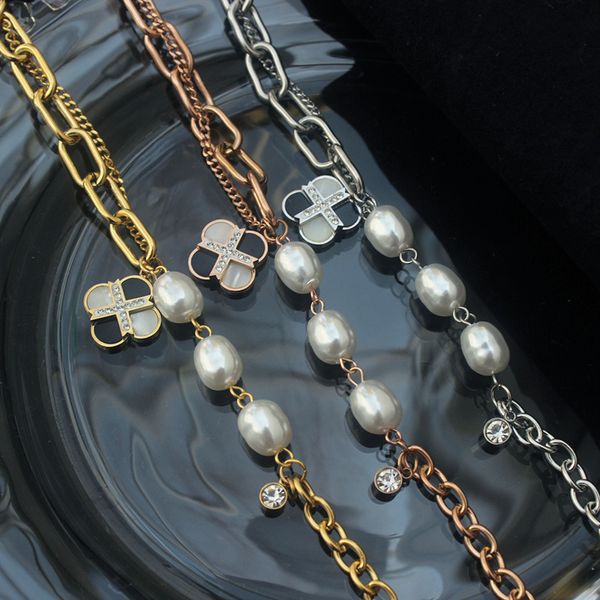 luxury brand cute clover charm bracelet white pearl titanium steel jewelry for women gift, Golden;silver
luxury brand cute clover charm bracelet white pearl titanium steel jewelry for women gift, Golden;silver