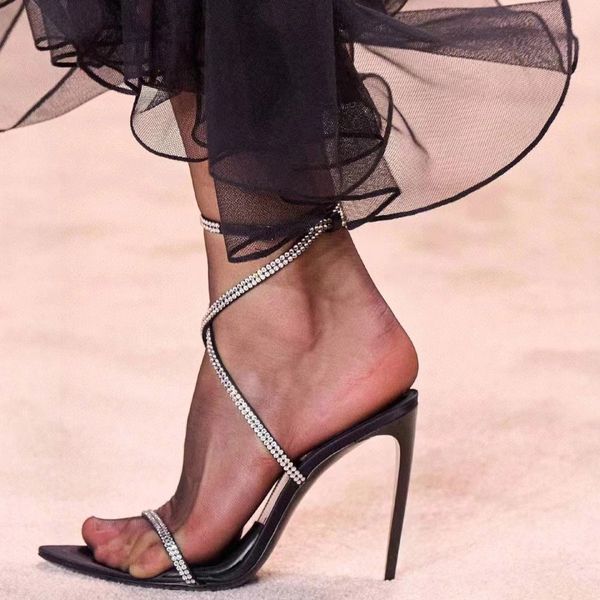new style diamond sandals designer women's high heel shoes crystal decoration satin buckle luxury chain ankle strap .5cm pointed part, Black
new style diamond sandals designer women's high heel shoes crystal decoration satin buckle luxury chain ankle strap .5cm pointed part, Black