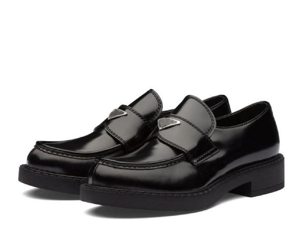 with box women shoes luxury designer brand dress shoe metal triangle logo monolith brushed leather loafers platform heel pointed and round t, Black
with box women shoes luxury designer brand dress shoe metal triangle logo monolith brushed leather loafers platform heel pointed and round t, Black