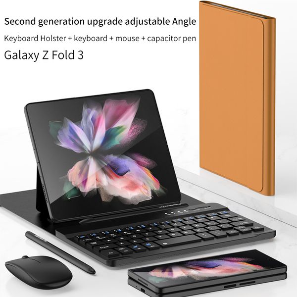 Image of Bluetooth Mouse Keyboard Holster Cases For Samsung Galaxy Fold 4 Fold 3 Fold 2 Case Wireless Leather Protective Cover