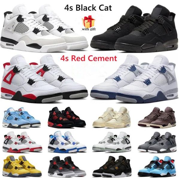 fre ship 4 retro basketball shoes men women 4s black cat red cement military black thunder midnight navy university blue mens trainers sport