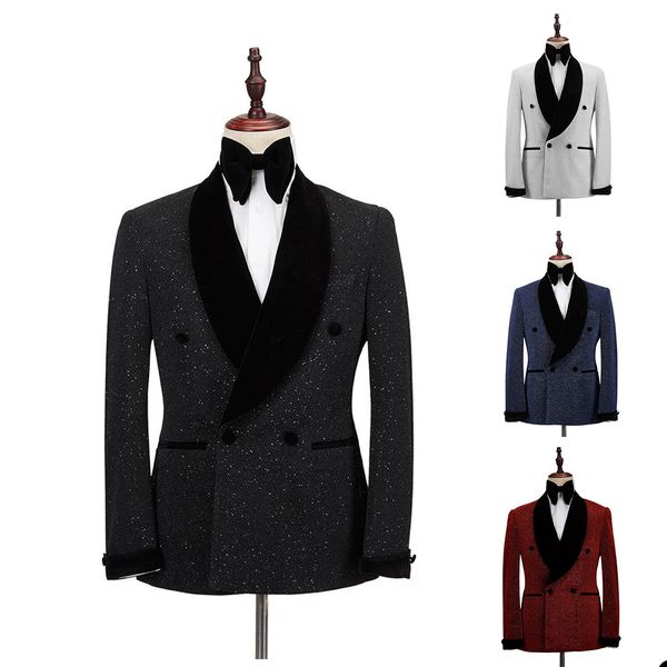 two pieces wedding tuxedos men suits shining sequins modern formal slim double breasted customized fit notched lapel pockets bridegroom, Black;gray
two pieces wedding tuxedos men suits shining sequins modern formal slim double breasted customized fit notched lapel pockets bridegroom, Black;gray