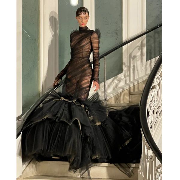 illusion black tulle mermaid prom dresses arabic high collar long sleeves formal evening party dresses puffy skirt bottom
illusion black tulle mermaid prom dresses arabic high collar long sleeves formal evening party dresses puffy skirt bottom