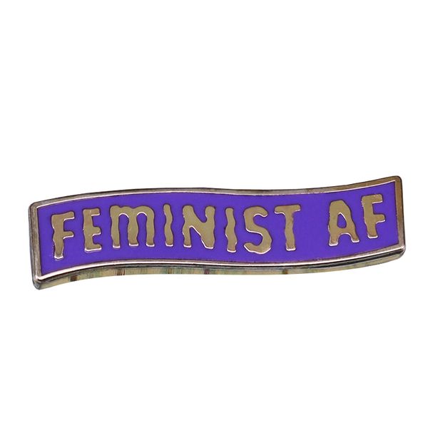 cute feminist badge trendy girl power art jewelry, Blue