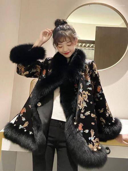 women's fur 2022 faux coat women's chinese style tang suit winter c622, Black
women's fur 2022 faux coat women's chinese style tang suit winter c622, Black