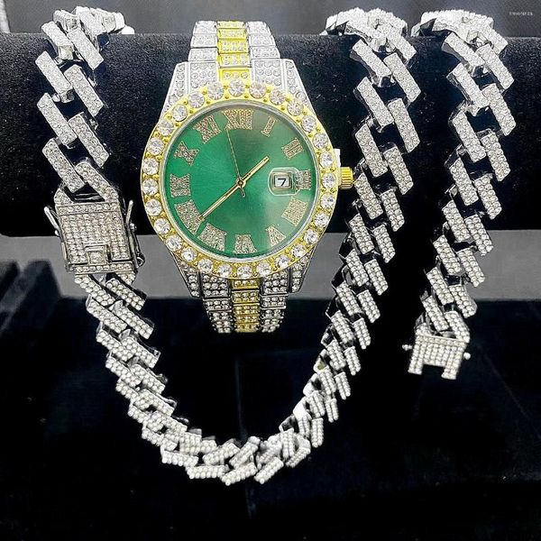 chains 3pcs iced out watches for men gold watch15mm cuban bracelet necklaces diamond jewelry set watch religio masculino, Silver
chains 3pcs iced out watches for men gold watch15mm cuban bracelet necklaces diamond jewelry set watch religio masculino, Silver