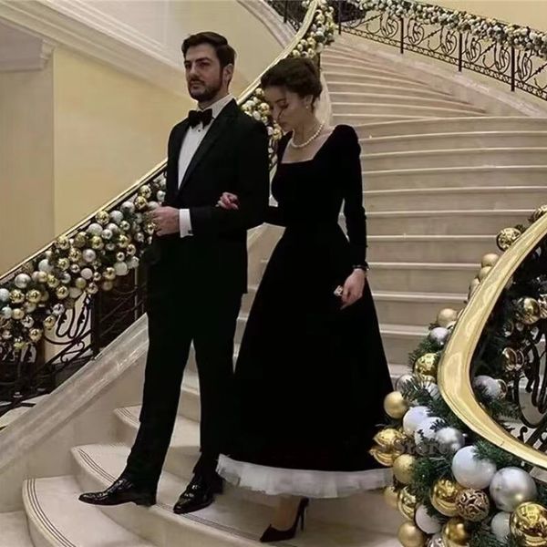 long sleeves prom dresses for women party elegant square neck black velour ivory tulle evening gowns a line
long sleeves prom dresses for women party elegant square neck black velour ivory tulle evening gowns a line