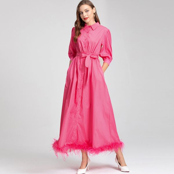 women's dresses turn down collar short lantern sleeves feathers triming fashion elegant long vestidos, Black
women's dresses turn down collar short lantern sleeves feathers triming fashion elegant long vestidos, Black