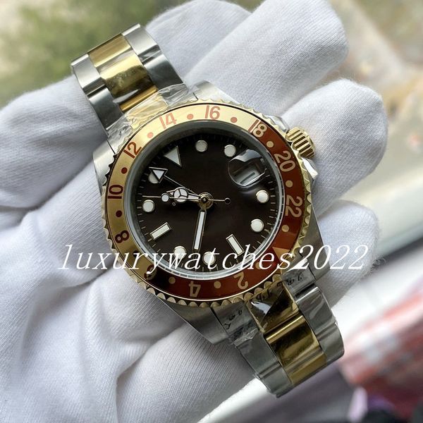 classic mens watch 40mm gmt automatic mechanical asia 2813 movement two tone stainless steel sapphire glass fold clasp watches, Slivery;brown
classic mens watch 40mm gmt automatic mechanical asia 2813 movement two tone stainless steel sapphire glass fold clasp watches, Slivery;brown