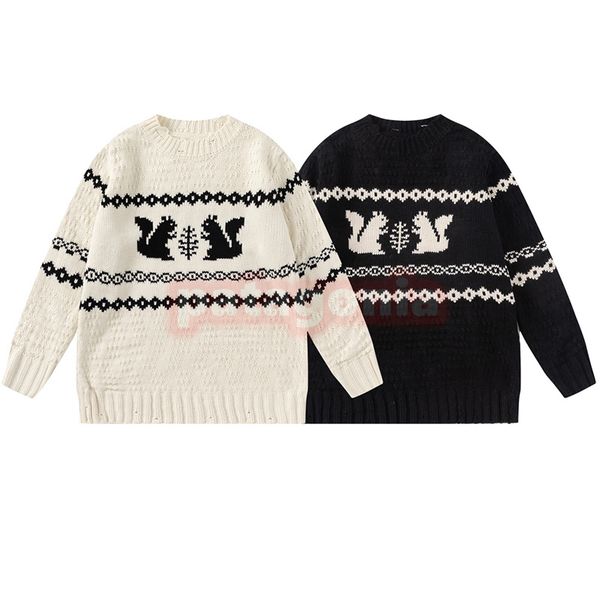 designer men womens casual sweaters high fashion squirrel round neck sweater coupls hole jacquard knit jumpers, White;black
designer men womens casual sweaters high fashion squirrel round neck sweater coupls hole jacquard knit jumpers, White;black