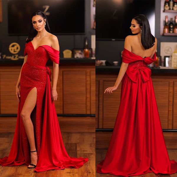 saudi arabic red mermaid evening dress off shoulder side split prom gowns custom made special occasion dresses, Black;red
saudi arabic red mermaid evening dress off shoulder side split prom gowns custom made special occasion dresses, Black;red