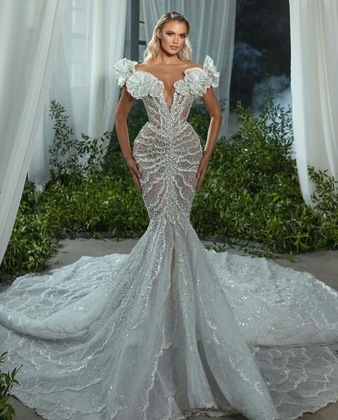 luxury mermaid wedding dresses sleeveless v neck off shoulder shiny lace appliqued pearls beaded sweep hollow boho wedding dress bridal gown, White
luxury mermaid wedding dresses sleeveless v neck off shoulder shiny lace appliqued pearls beaded sweep hollow boho wedding dress bridal gown, White