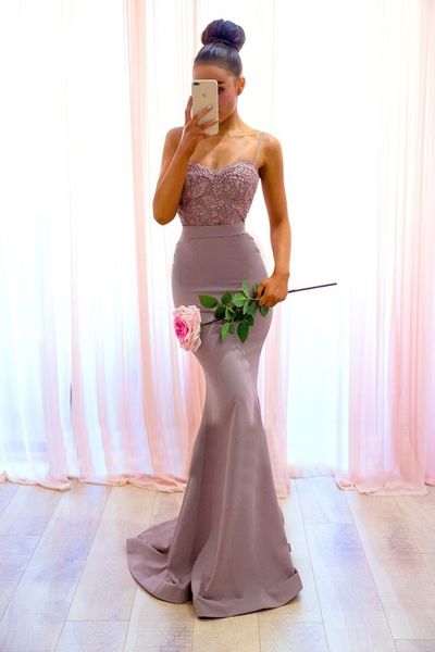 bridesmaid dresses under 50 mermaid spaghetti straps lace beaded backless long wedding party dresses, White;pink
bridesmaid dresses under 50 mermaid spaghetti straps lace beaded backless long wedding party dresses, White;pink