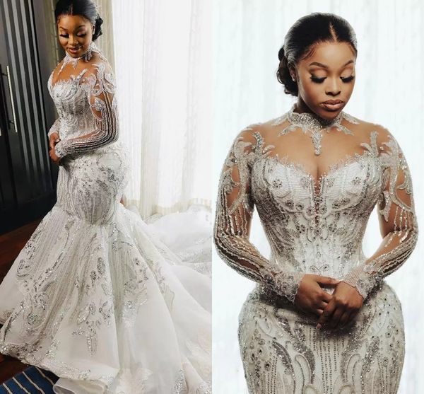 luxurious mermaid wedding dress saudi arabic vintage high neck long sleeve crystals beads long train bridal gowns 2023 vestidos de noiva, White
luxurious mermaid wedding dress saudi arabic vintage high neck long sleeve crystals beads long train bridal gowns 2023 vestidos de noiva, White