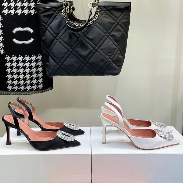 2023 designer pure color pointed toe slides slippers womens luxury 100% leather water drill upper high heels sandals ladys back hollowed out, Black
2023 designer pure color pointed toe slides slippers womens luxury 100% leather water drill upper high heels sandals ladys back hollowed out, Black