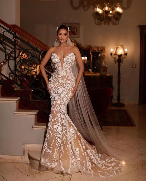 elegant mermaid wedding dresses sleeveless v neck strapless appliques formal dresses 3d lace champagne iner bridal gowns plus size sweep tra, White
elegant mermaid wedding dresses sleeveless v neck strapless appliques formal dresses 3d lace champagne iner bridal gowns plus size sweep tra, White