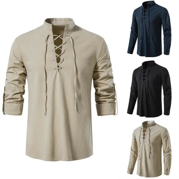 qnpqyx new men's v-neck shirt men's t-shirt fashion vintage thin long sleeve men casual breathable viking front lace up man shirts, White;black
qnpqyx new men's v-neck shirt men's t-shirt fashion vintage thin long sleeve men casual breathable viking front lace up man shirts, White;black