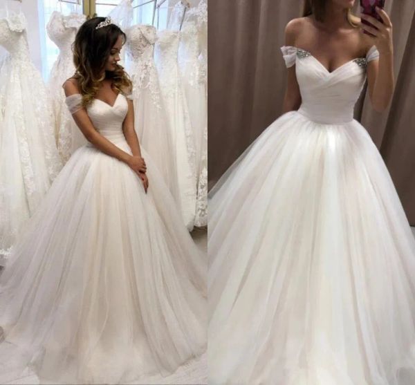 2023 gorgeous ballgown wedding dresses bridal gown off the shoulder straps crystals beaded tulle satin sweep train custom made plus size ves, White
2023 gorgeous ballgown wedding dresses bridal gown off the shoulder straps crystals beaded tulle satin sweep train custom made plus size ves, White
