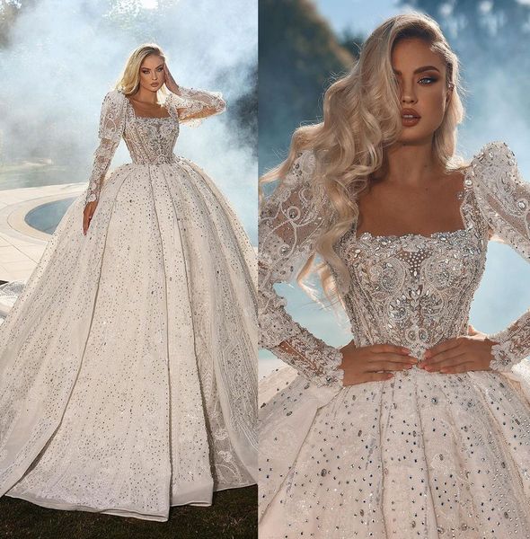 charming lace wedding dress crystals beaded bridal gowns square collar puffy sleeves robe de mariee, White
charming lace wedding dress crystals beaded bridal gowns square collar puffy sleeves robe de mariee, White