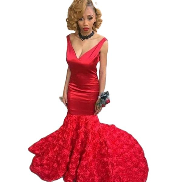 red mermaid v-neck evening dresses 3d flowers skirt party sweep train prom gowns custom made, Black;red
red mermaid v-neck evening dresses 3d flowers skirt party sweep train prom gowns custom made, Black;red