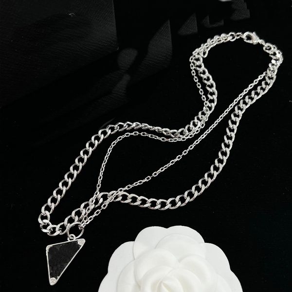 double chain design isosceles triangle pendant necklaces for man woman inverted triangle letter designers clavicle chain necklace jewelry gi, Silver
double chain design isosceles triangle pendant necklaces for man woman inverted triangle letter designers clavicle chain necklace jewelry gi, Silver