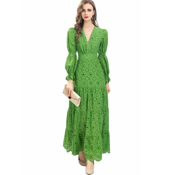 women's dresses v neck long sleeves embroidery hollow out ruffles elegant fashion party prom gown, Black
women's dresses v neck long sleeves embroidery hollow out ruffles elegant fashion party prom gown, Black