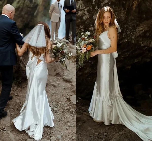 2023 designer beach mermaid wedding dresses bridal gown spaghetti straps satin boho custom made sweep train vestidos de novia plus size, White
2023 designer beach mermaid wedding dresses bridal gown spaghetti straps satin boho custom made sweep train vestidos de novia plus size, White