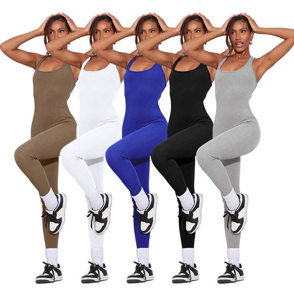 women jumpsuits designer 2023 new wind sleeveless open back waist bodysuit solid color high waist tight sports yoga bodysuit 5 colours, Black;white
women jumpsuits designer 2023 new wind sleeveless open back waist bodysuit solid color high waist tight sports yoga bodysuit 5 colours, Black;white
