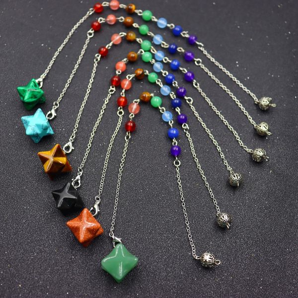 natural stone merkabah star charms pendulum 7 color chakra chain for divination crystal jewelry charm amulet healing pendant, Bronze;silver
natural stone merkabah star charms pendulum 7 color chakra chain for divination crystal jewelry charm amulet healing pendant, Bronze;silver