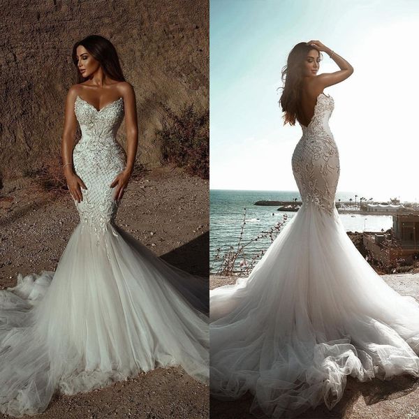 elegant mermaid wedding dresses sweetheart high waist sleeveless beaded applicants backless net court gown zipper custom made plus size vest, White
elegant mermaid wedding dresses sweetheart high waist sleeveless beaded applicants backless net court gown zipper custom made plus size vest, White
