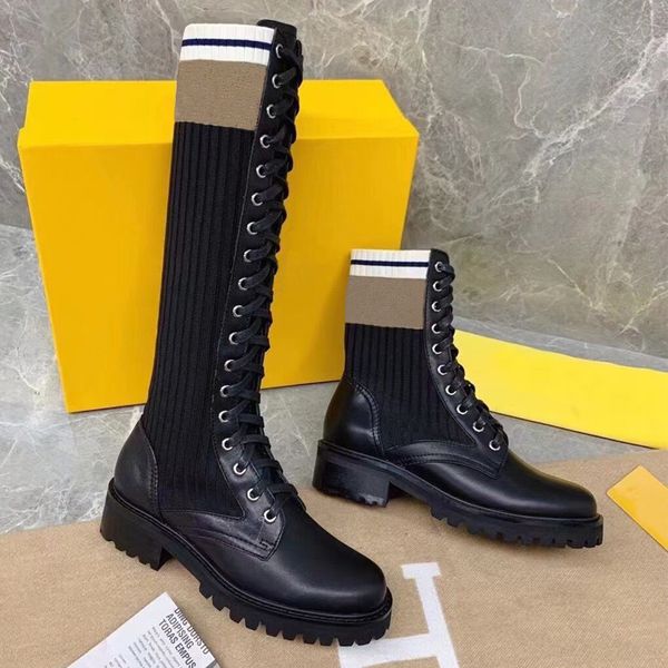 autumn winter womens socks boots soft cowhide knitted elastic lace up long boots designer high boot leather lady letter shoe thick soled wom, Black
autumn winter womens socks boots soft cowhide knitted elastic lace up long boots designer high boot leather lady letter shoe thick soled wom, Black