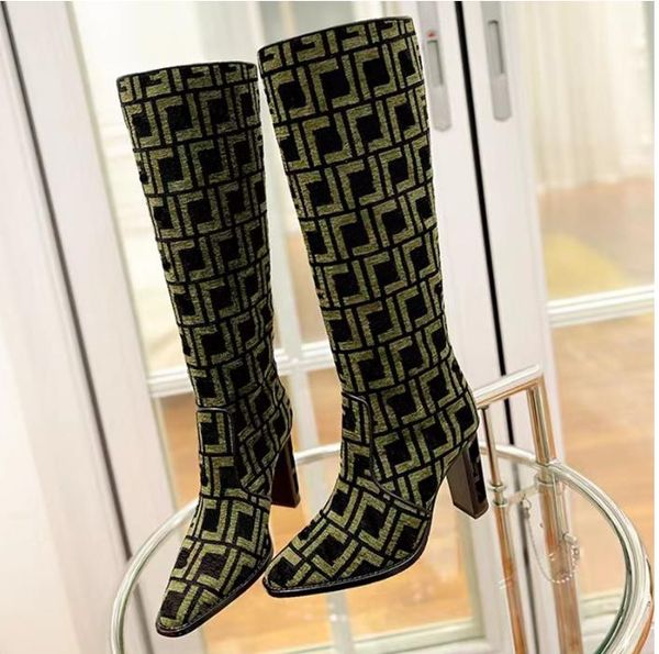 knee-high jacquard logo boots square heels fashion tall boot f'end'ace almond toe genuine leather hight heel booties luxury design, Black
knee-high jacquard logo boots square heels fashion tall boot f'end'ace almond toe genuine leather hight heel booties luxury design, Black