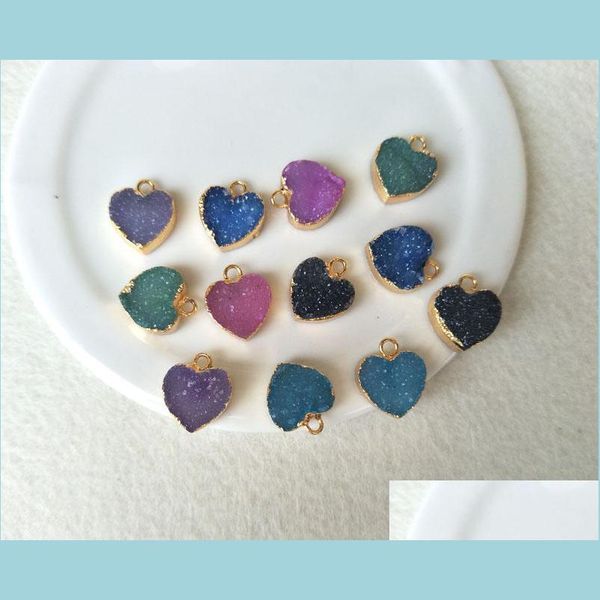 pendant necklaces 5pcs 12mm heart gold plated natural quartz druzy pendant bead agate geode drusy charm jewelry necklace bracelet ma dhvq7, Silver