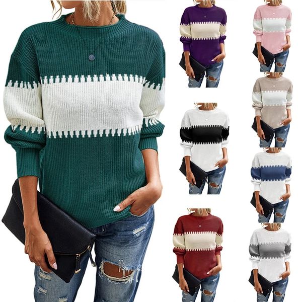 black white striped patchwork sweater women 2022 autumn fashion o-neck lantern long sleeve knitted sweater office lady chic, White;black
black white striped patchwork sweater women 2022 autumn fashion o-neck lantern long sleeve knitted sweater office lady chic, White;black