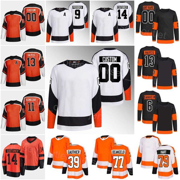 Image of 22-23 Reverse Retro Hockey Jersey 77 Tony Deangelo 39 Cutter Gauthier 14 Sean Couturier 11 Travis Konecny 13 Kevin Hayes 9 Ivan Provorov 79 Carter Hart