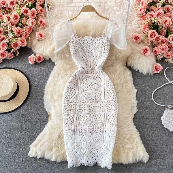 square neck bubble sleeve high waist slim medium length gentleness end lace dress, Black;gray
square neck bubble sleeve high waist slim medium length gentleness end lace dress, Black;gray