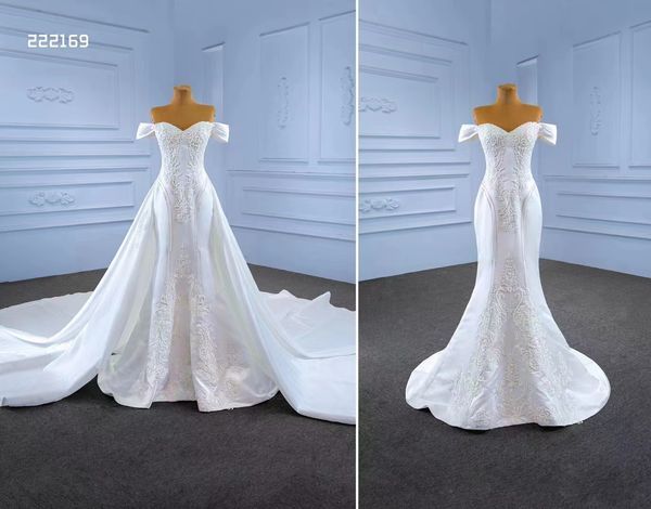 new wedding dress detachable train luxury hand embroidered bridal gown a-line customization sm222169, White
new wedding dress detachable train luxury hand embroidered bridal gown a-line customization sm222169, White